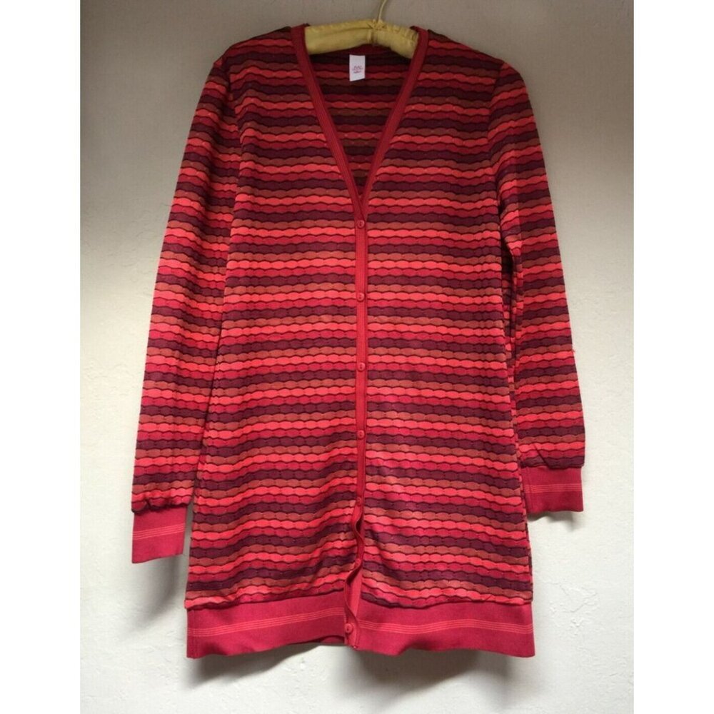 JW Style Womens Large Button Front Red Striped V-neck Cardigan Sweater Casual